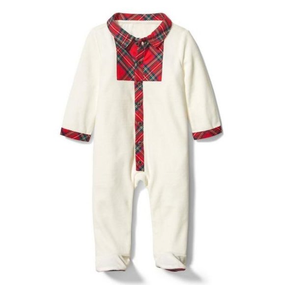 Janie & Jack Baby Plaid Velvet Onesie Christmas 0-3M